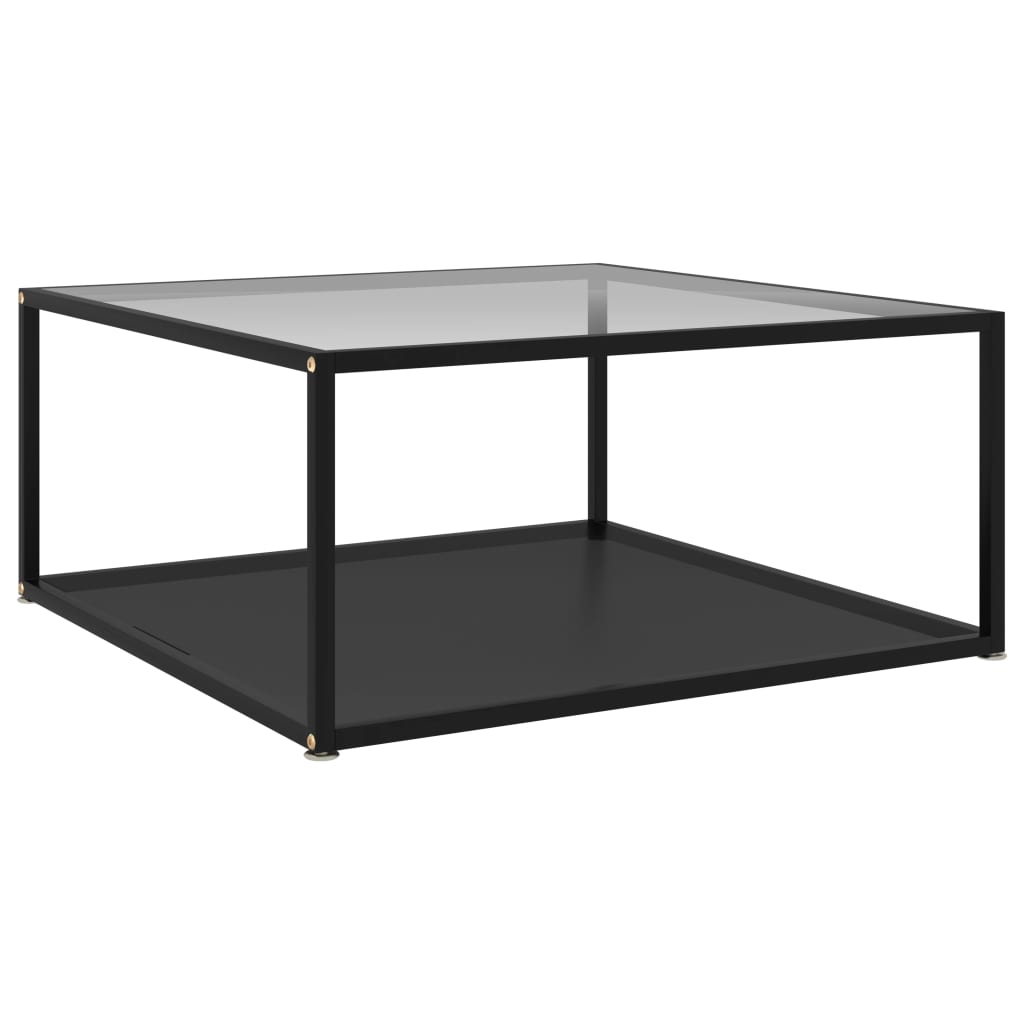 Salontafel 80x80x35 cm gehard glas transparant en zwart is nu te koop bij PeponiXL, paradijselijk wonen!