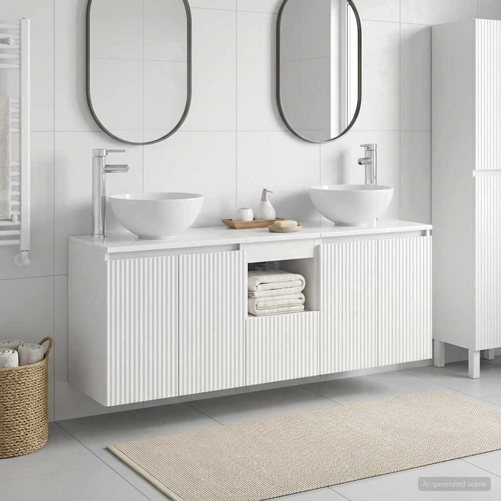 Badkamerkastenset 3 st Wit 49,5 x 35 x 63 cm Bewerkt hout is nu te koop bij PeponiXL, paradijselijk wonen!