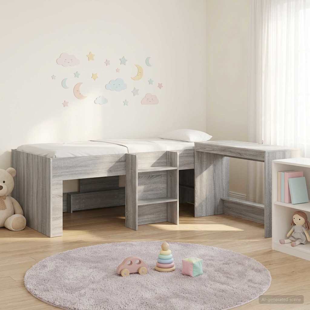 Bedframe met Bureau 2 st Grijs Sonoma Bewerkt hout is nu te koop bij PeponiXL, paradijselijk wonen!