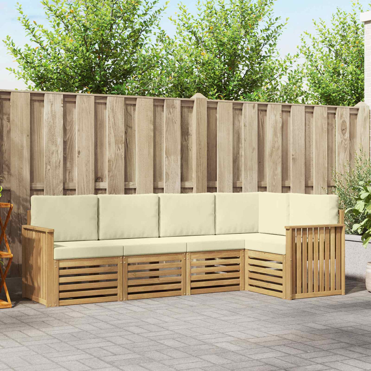 Buiten bankenset 5 pcs Wit en crèmekleurig 247 x 128,5 x 73 cm is nu te koop bij PeponiXL, paradijselijk wonen!