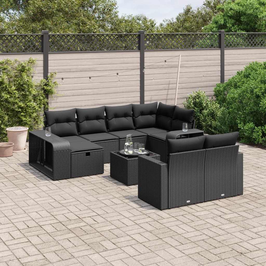 11-delige Loungeset met kussens poly rattan zwart is nu te koop bij PeponiXL, paradijselijk wonen!