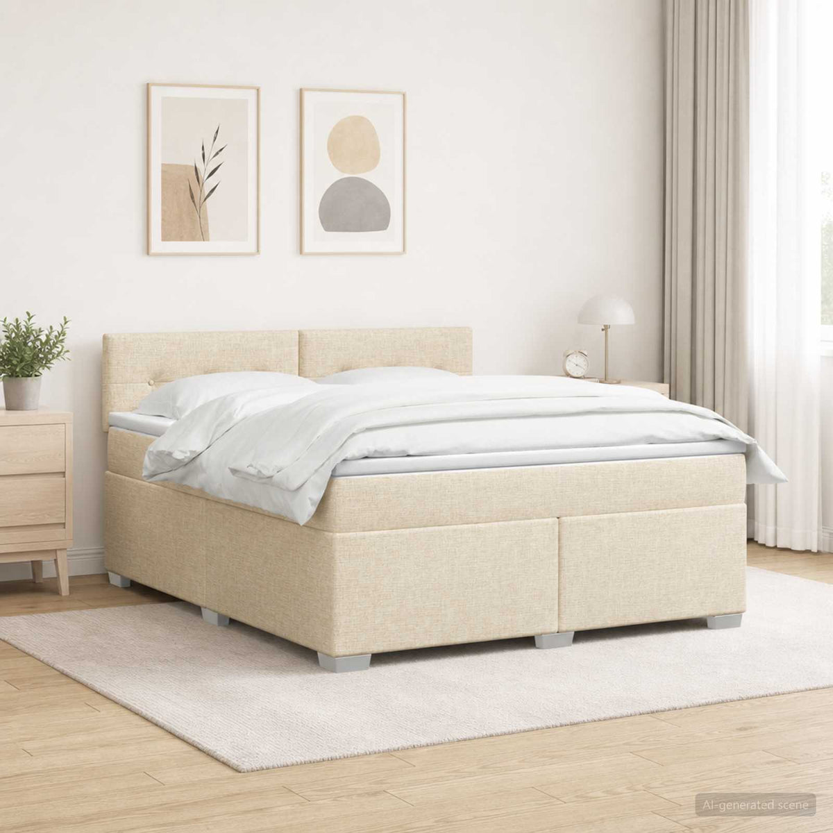 Boxspring Bed met Matras en LED Crèmekleurig 140 x 200 cm Stof is nu te koop bij PeponiXL, paradijselijk wonen!