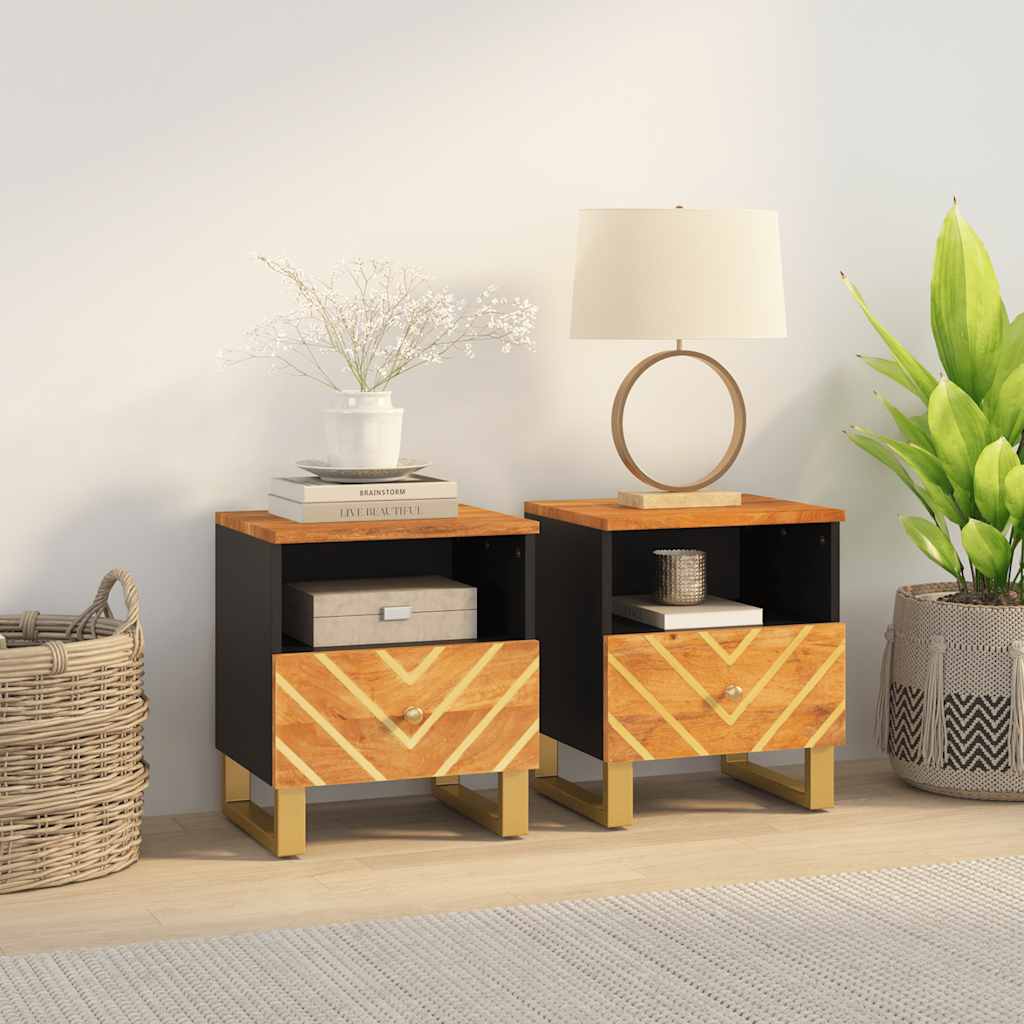 Nachtkastjes 2 st massief mangohout bruin en zwart is nu te koop bij PeponiXL, paradijselijk wonen!
