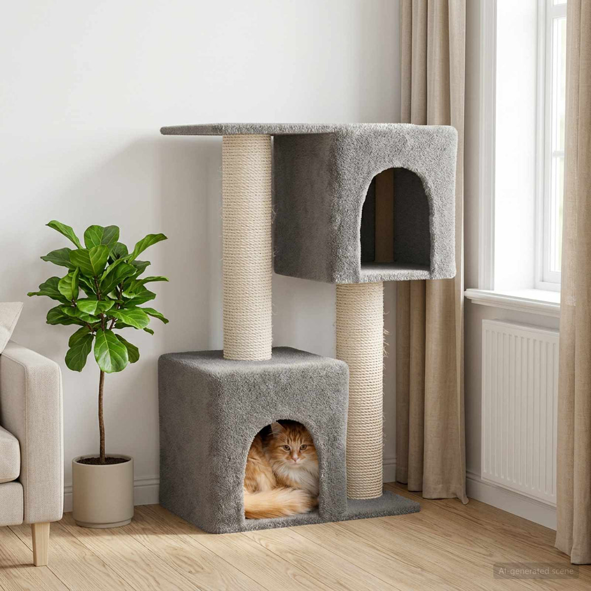 Kattenboom met sisal krabpalen Lichtgrijs 114 cm is nu te koop bij PeponiXL, paradijselijk wonen!