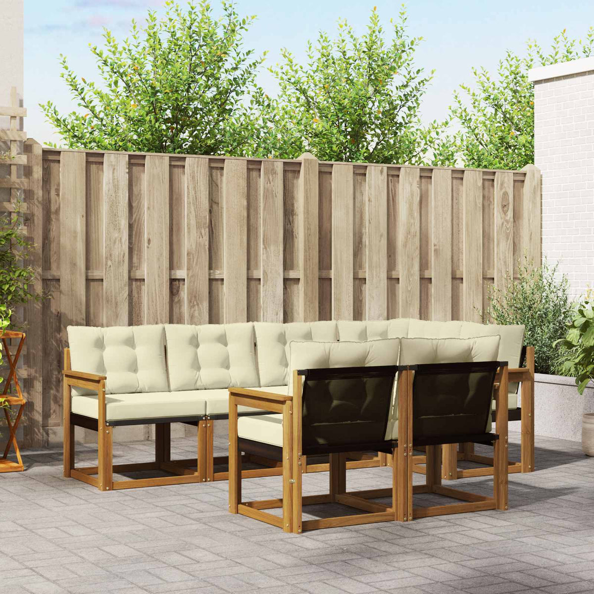 Buiten bankenset met kussen 7 pcs Natuurlijk en Crème is nu te koop bij PeponiXL, paradijselijk wonen!