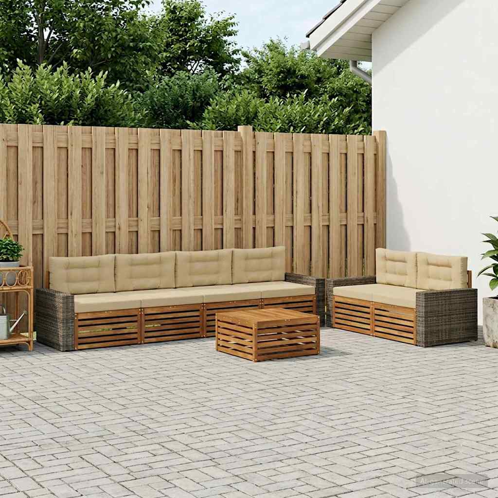 Buiten bankenset met kussen 7 pcs Natuurlijk en Beige Polyester is nu te koop bij PeponiXL, paradijselijk wonen!