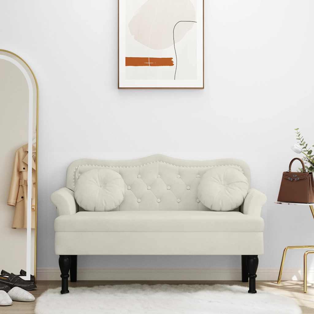 Bankje met kussens 120,5x65x75 cm fluweel crèmekleurig is nu te koop bij PeponiXL, paradijselijk wonen!