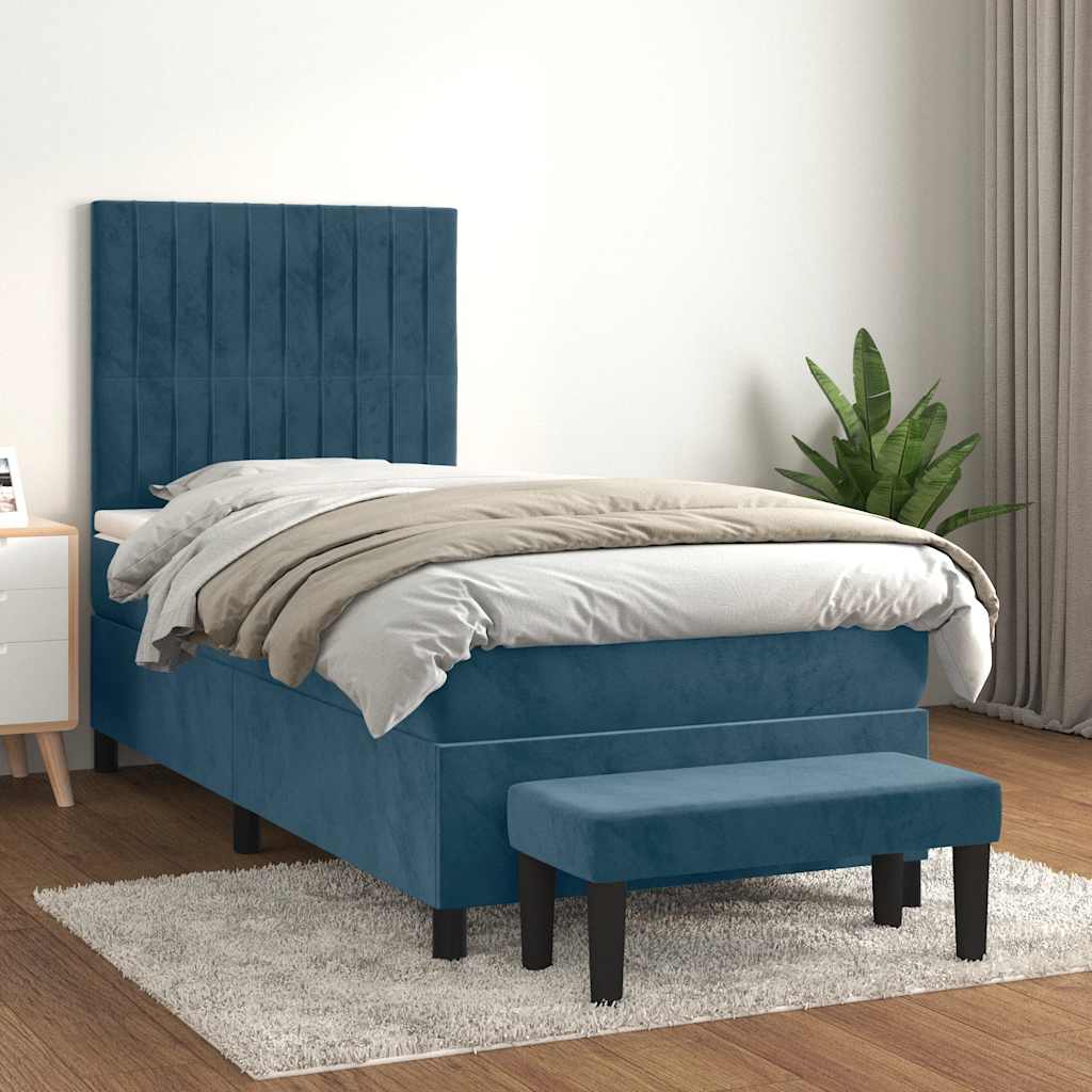Boxspring met matras fluweel donkerblauw 100x200 cm is nu te koop bij PeponiXL, paradijselijk wonen!