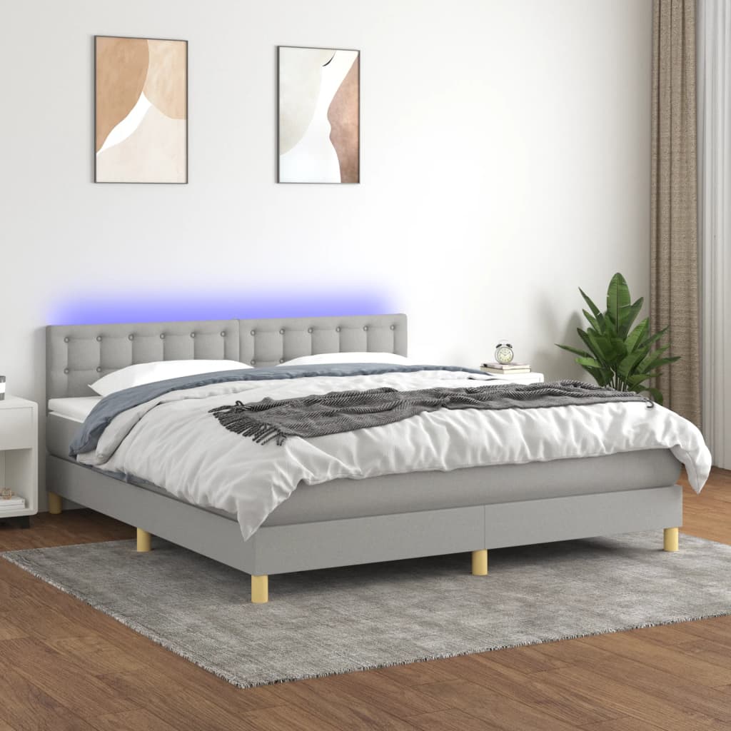 Boxspring met matras en LED stof lichtgrijs 180x200 cm is nu te koop bij PeponiXL, paradijselijk wonen!