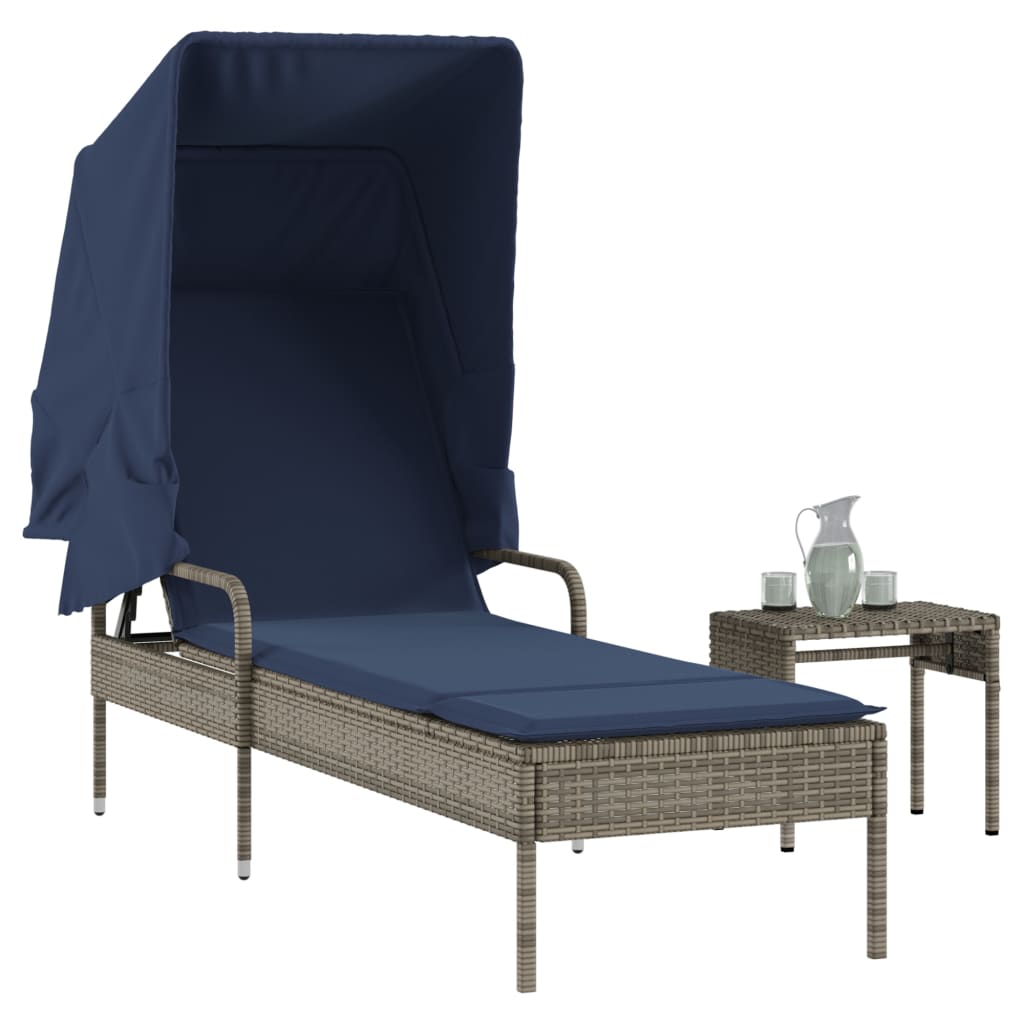 Ligstoel met luifel en tafel grijs poly rattan is nu te koop bij PeponiXL, paradijselijk wonen!