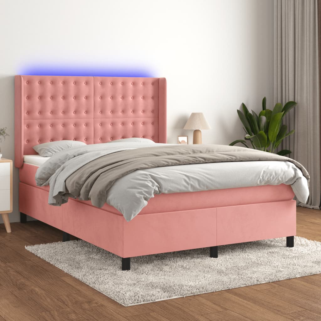 Boxspring met matras en LED fluweel roze 140x200 cm is nu te koop bij PeponiXL, paradijselijk wonen!