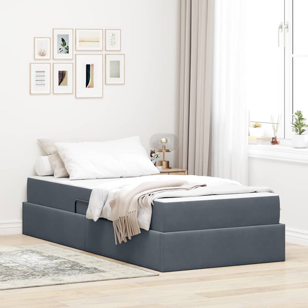 Opbergbed met matras met matras Donkergrijs 90 x 190 cm Fluweel is nu te koop bij PeponiXL, paradijselijk wonen!