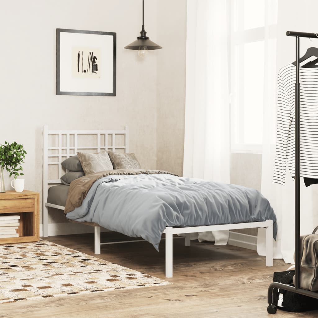 Bedframe met hoofdbord zonder matras metaal wit 75x190 cm is nu te koop bij PeponiXL, paradijselijk wonen!