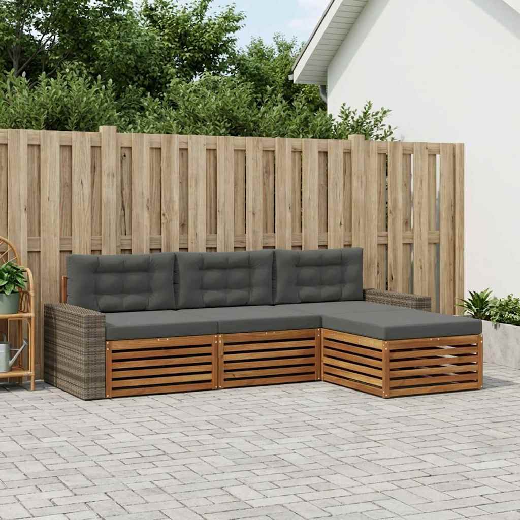 Buiten bankenset 4 pcs Natuurlijk en Antraciet Polyester is nu te koop bij PeponiXL, paradijselijk wonen!