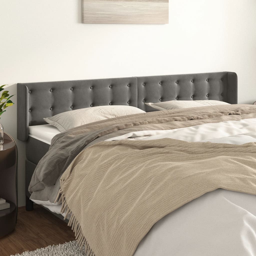 Hoofdbord met randen 203x16x78/88 cm fluweel donkergrijs is nu te koop bij PeponiXL, paradijselijk wonen!