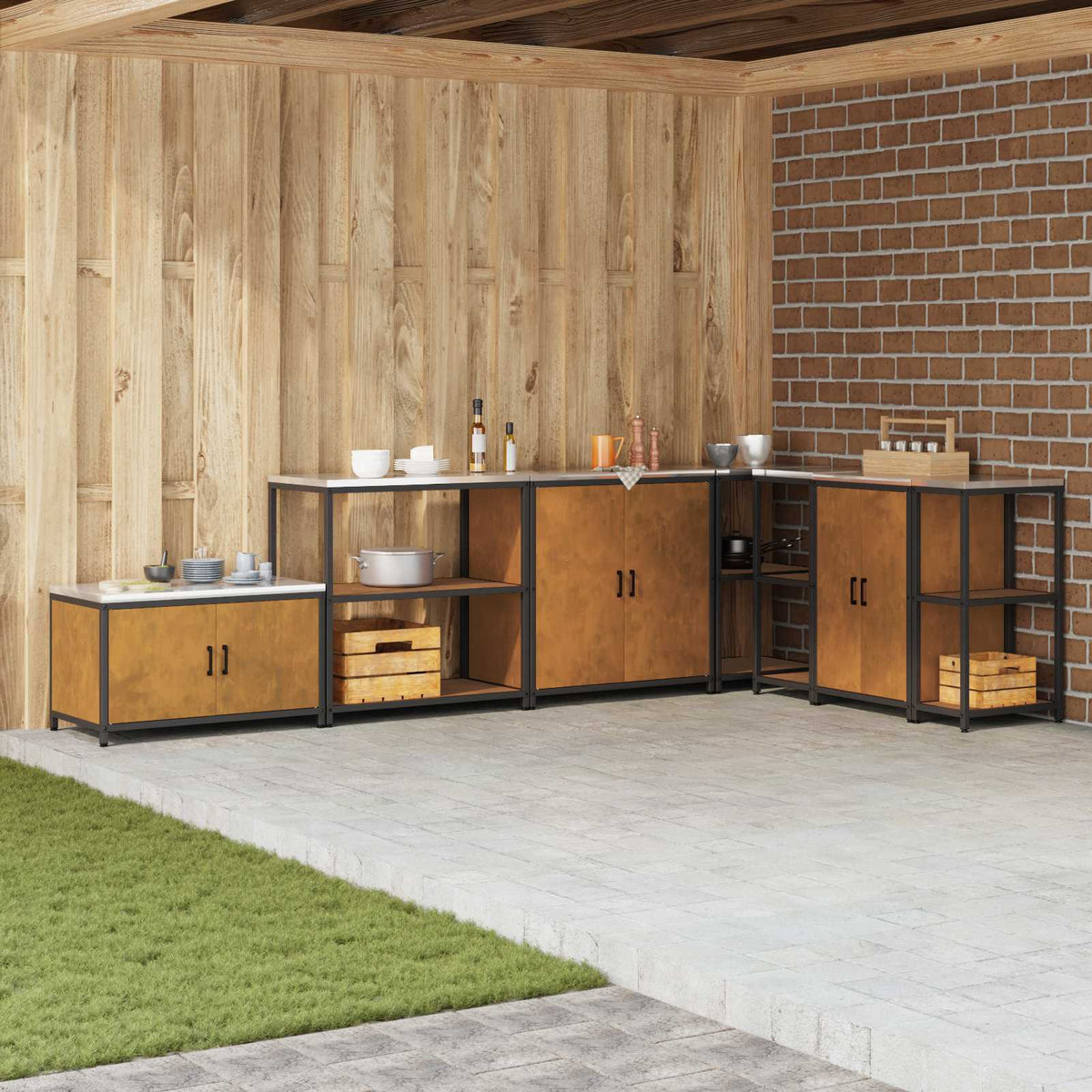 Keukenopslag met plank met opslag Roestig 90 x 50 x 92 cm Staal is nu te koop bij PeponiXL, paradijselijk wonen!