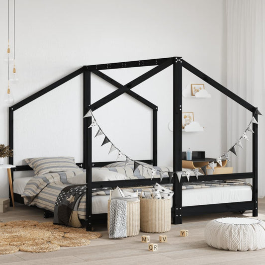 Kinderbedframe 2x(90x190) cm massief grenenhout zwart is nu te koop bij PeponiXL, paradijselijk wonen!
