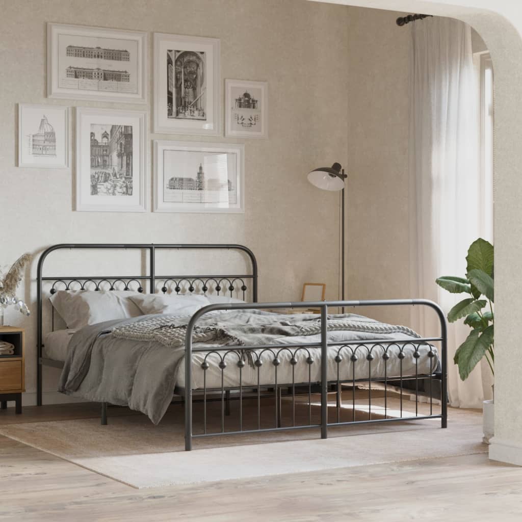 Bedframe met hoofd- en voeteneinde metaal zwart 150x200 cm is nu te koop bij PeponiXL, paradijselijk wonen!