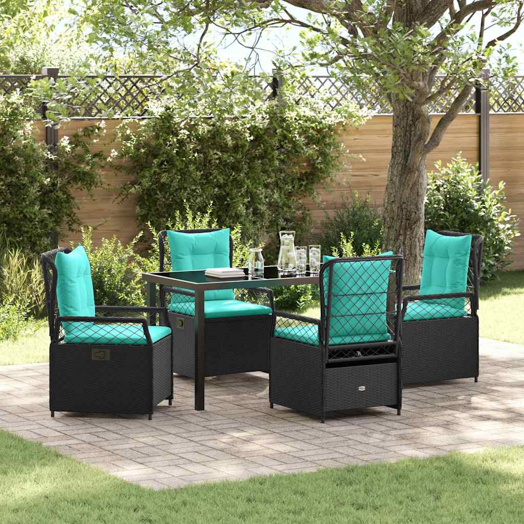 Tuin eettafelset 5 pcs Zwart poly rattan is nu te koop bij PeponiXL, paradijselijk wonen!