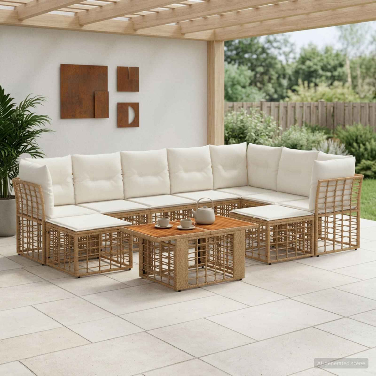 Tuinbankenset 10 st Natuurlijk en Crème Wit poly rattan is nu te koop bij PeponiXL, paradijselijk wonen!
