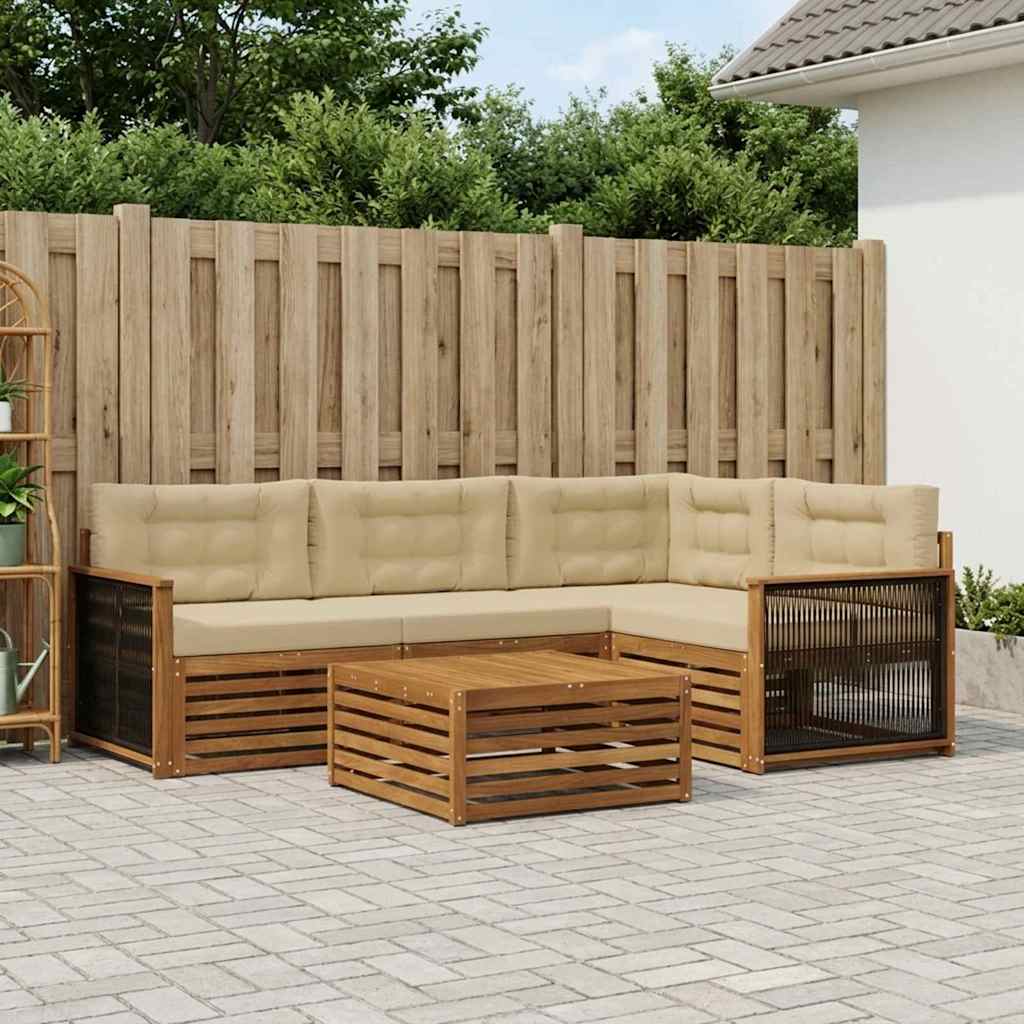 Buiten bankenset met kussen 5 pcs Natuurlijk en Beige is nu te koop bij PeponiXL, paradijselijk wonen!