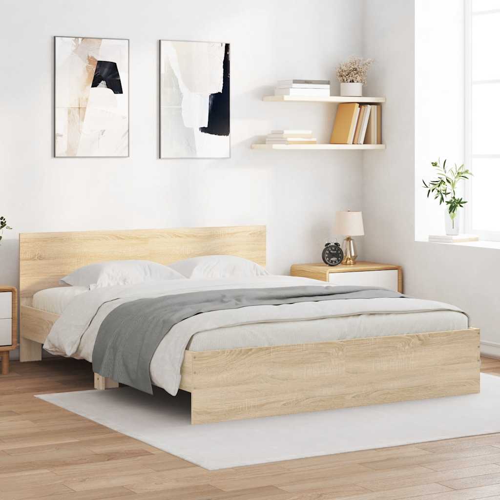 Bedframe met hoofdeinde sonoma eikenkleurig 150x200 cm is nu te koop bij PeponiXL, paradijselijk wonen!
