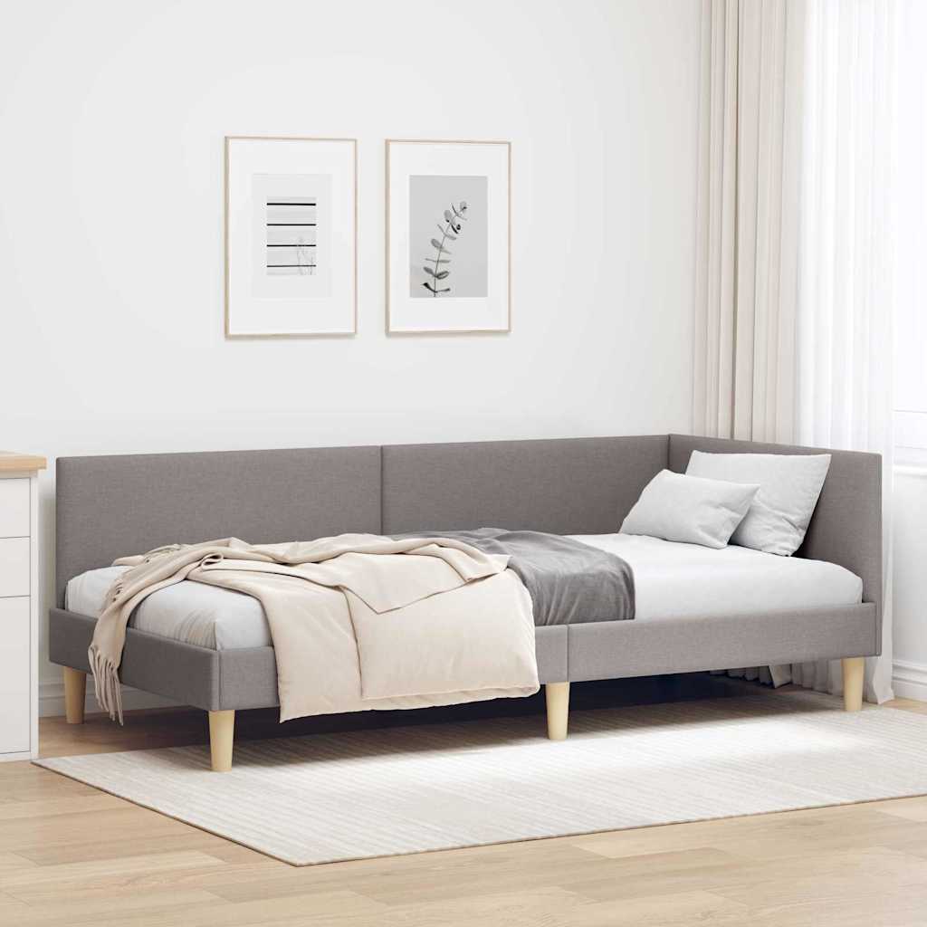 Hoekbedframe Taupe 90 cm x 200 cm Stof en multiplex is nu te koop bij PeponiXL, paradijselijk wonen!