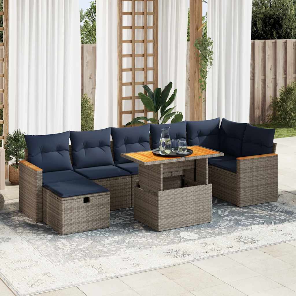 8-delige Loungeset met kussens poly rattan acacia grijs is nu te koop bij PeponiXL, paradijselijk wonen!