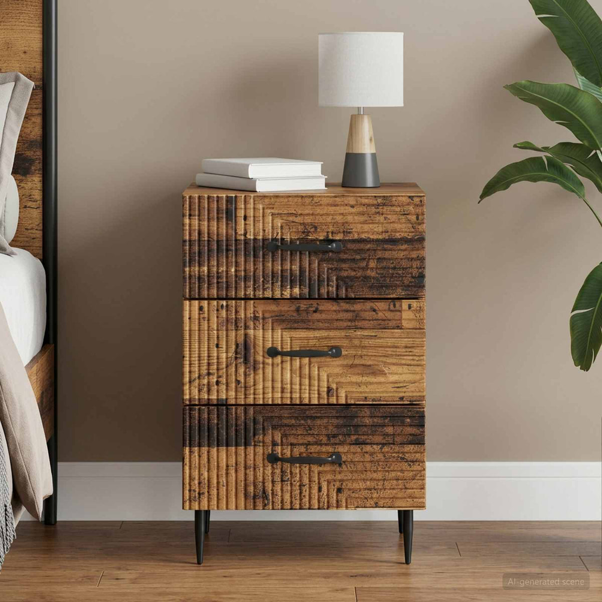Nachtkastje met lade Oud hout 43 x 41 x 66,5 cm Bewerkt hout is nu te koop bij PeponiXL, paradijselijk wonen!