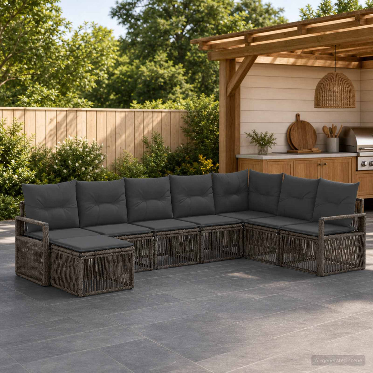 Tuinbankenset 8 pcs Grijs poly rattan is nu te koop bij PeponiXL, paradijselijk wonen!