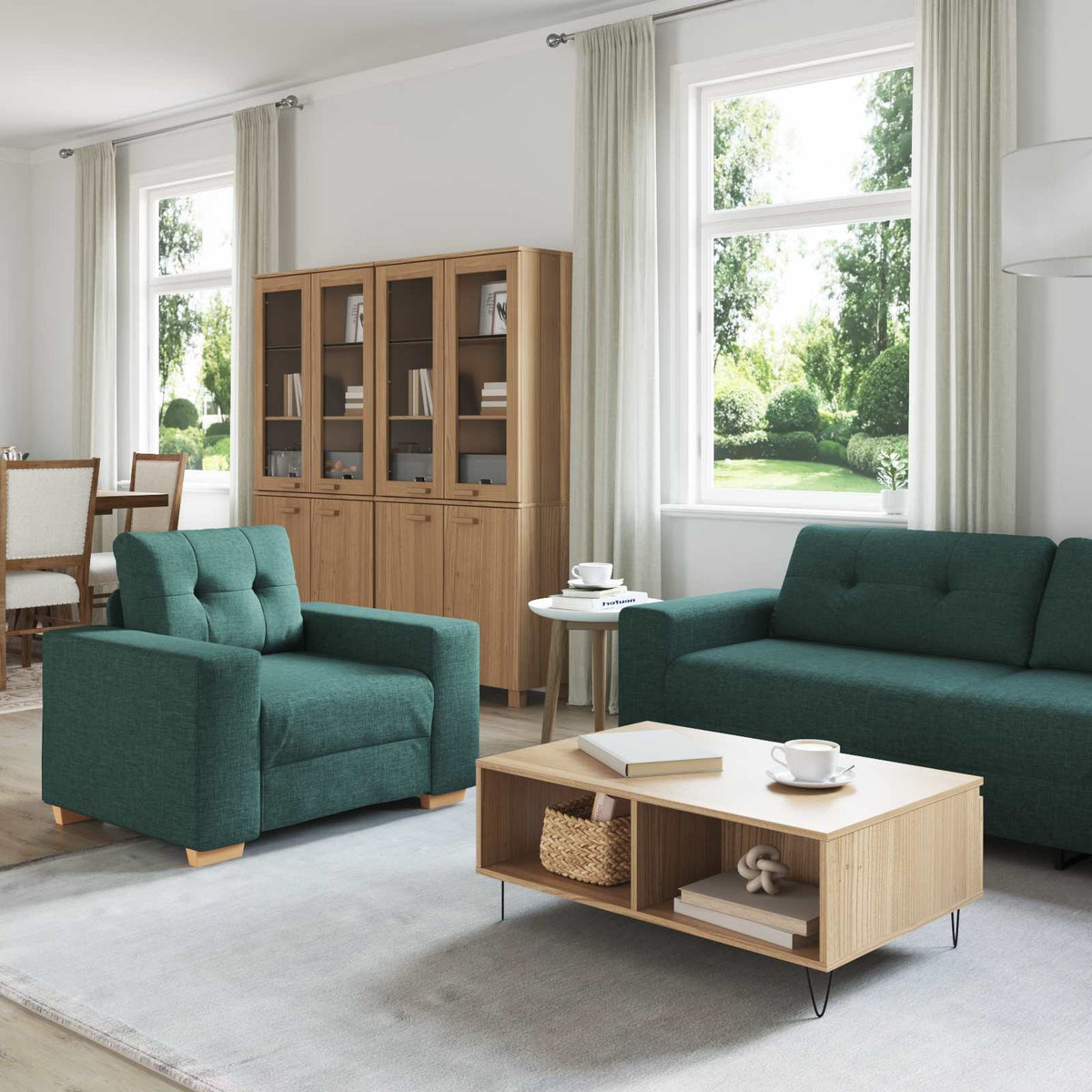 Bank 3 pcs Donkergroen 221 x 80 x 80 cm Linnen-mix stof is nu te koop bij PeponiXL, paradijselijk wonen!