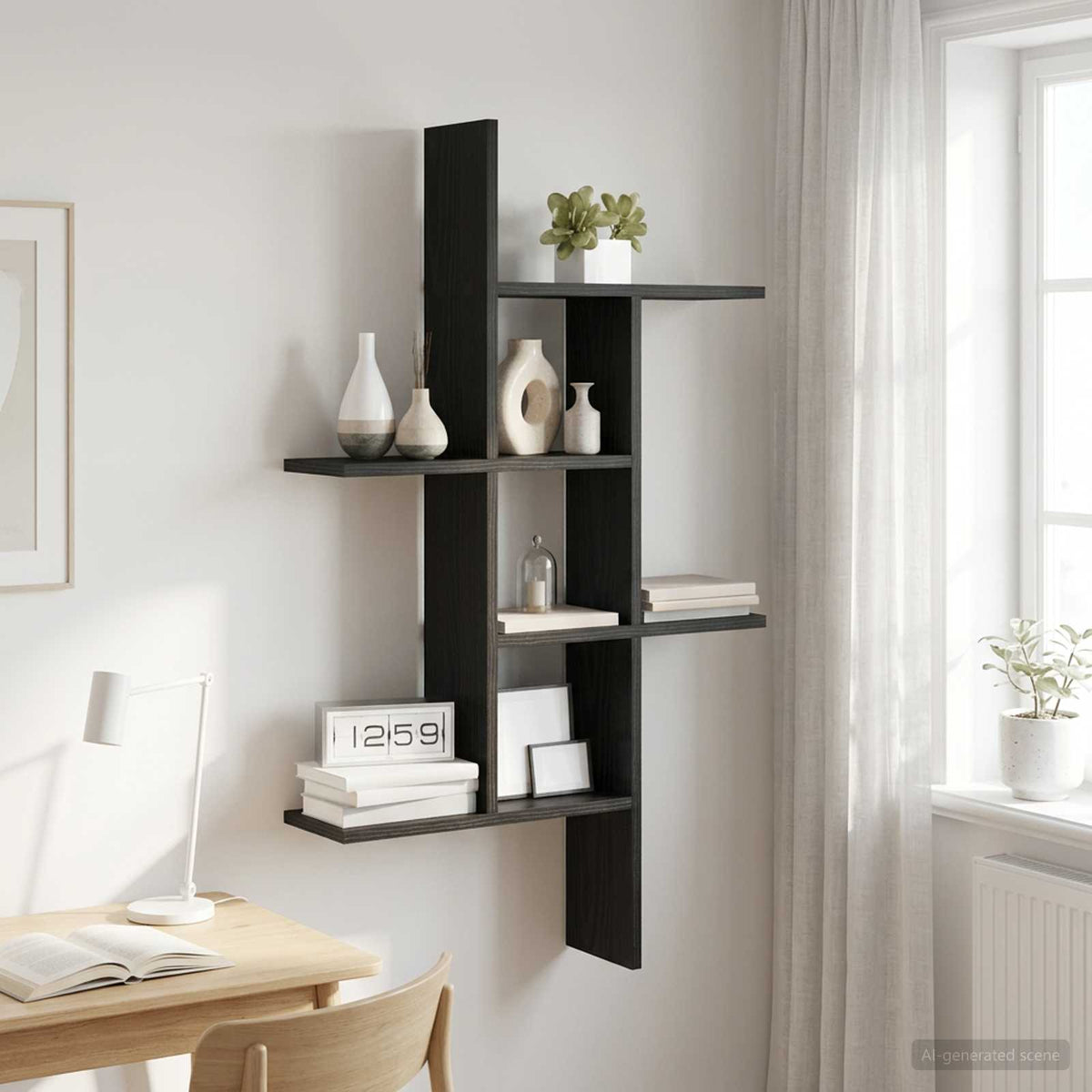 Wandplank Zwart eiken 61 x 15 x 102 cm Bewerkt hout is nu te koop bij PeponiXL, paradijselijk wonen!