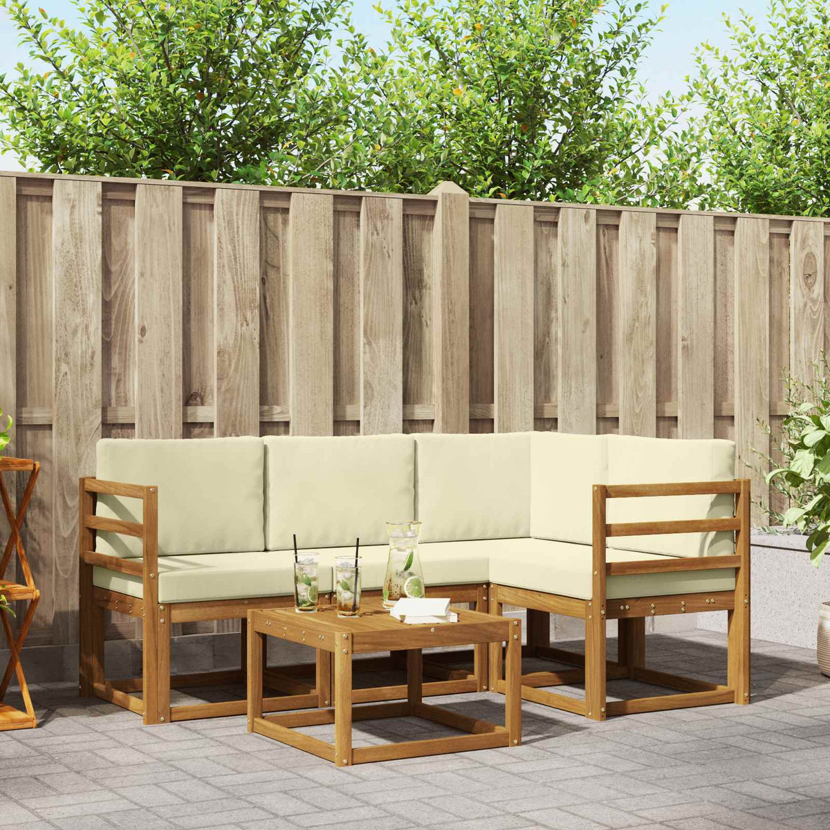 Buiten bankenset met kussen 5 pcs Natuurlijk en Crème is nu te koop bij PeponiXL, paradijselijk wonen!