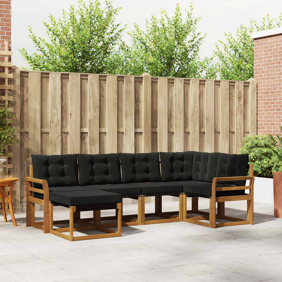 Buiten bankenset met kussen 6 pcs Natuurlijk en Zwart is nu te koop bij PeponiXL, paradijselijk wonen!