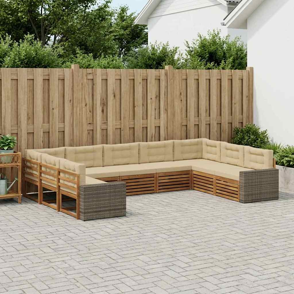 Buiten bankenset 9 pcs Natuurlijk en Beige Massief Acaciahout is nu te koop bij PeponiXL, paradijselijk wonen!
