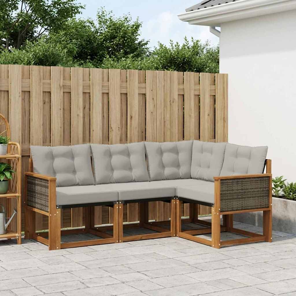 Buiten bankenset met kussen 4 pcs Naturel en lichtgrijs is nu te koop bij PeponiXL, paradijselijk wonen!
