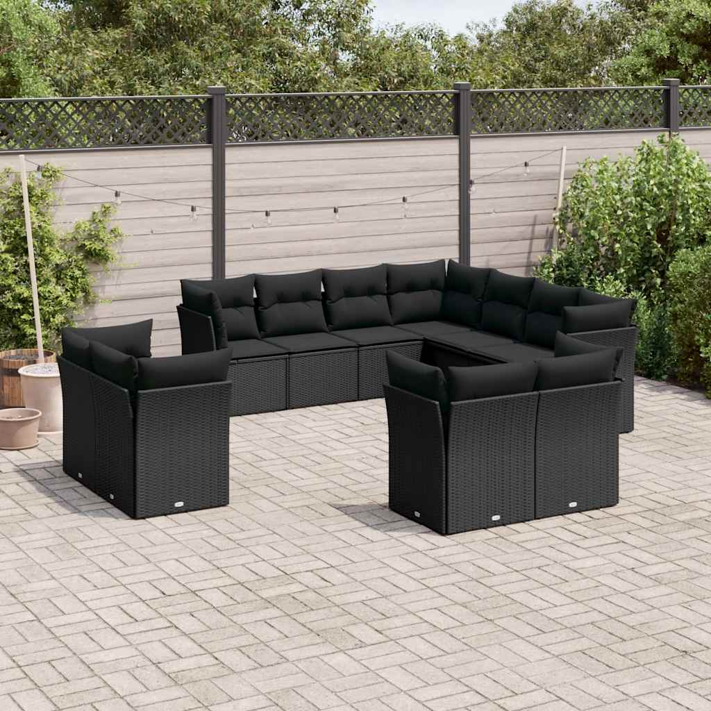 11-delige Loungeset met kussens poly rattan zwart is nu te koop bij PeponiXL, paradijselijk wonen!