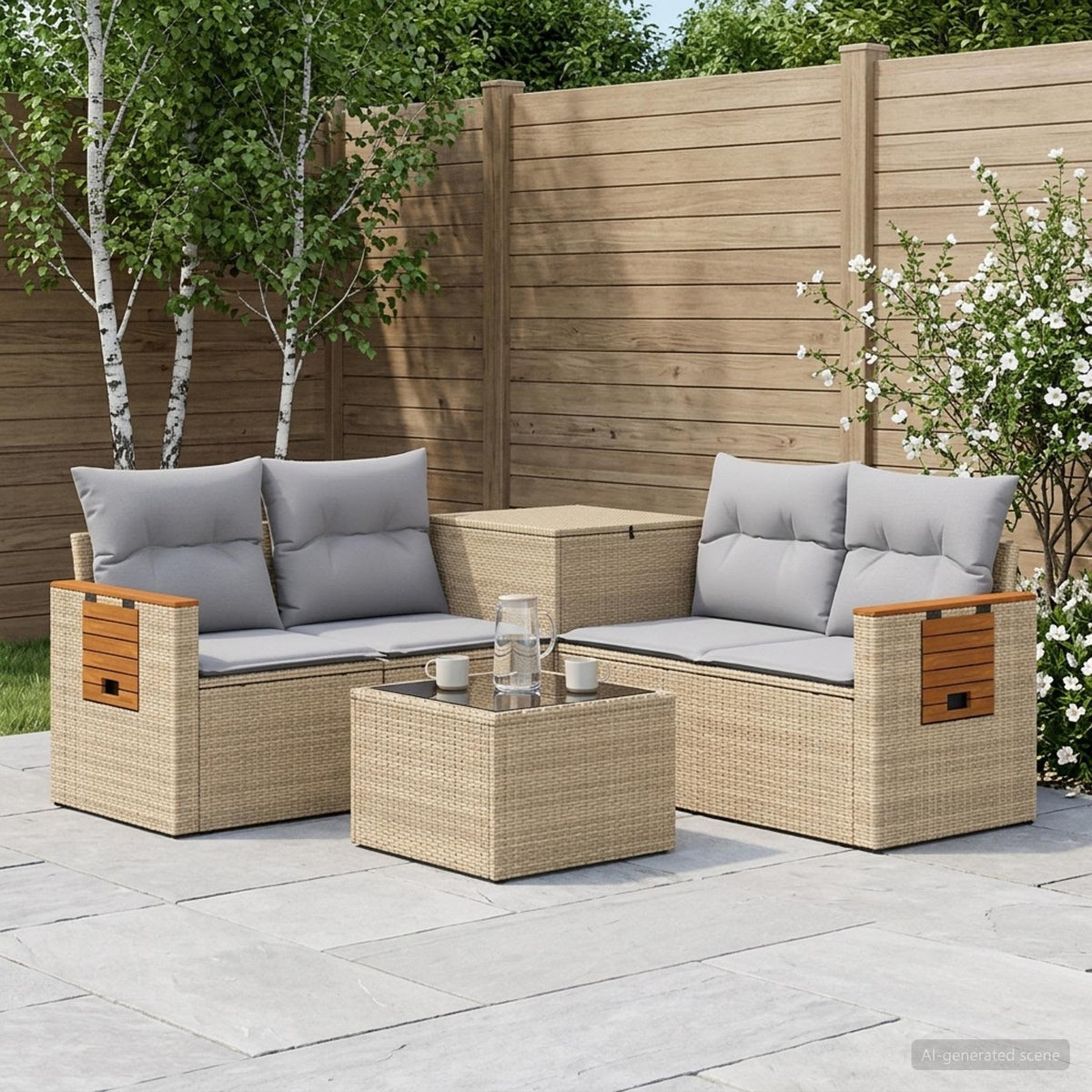 Bankstel 6 st Beige en Licht Grijs Poly Rattan en Staal is nu te koop bij PeponiXL, paradijselijk wonen!