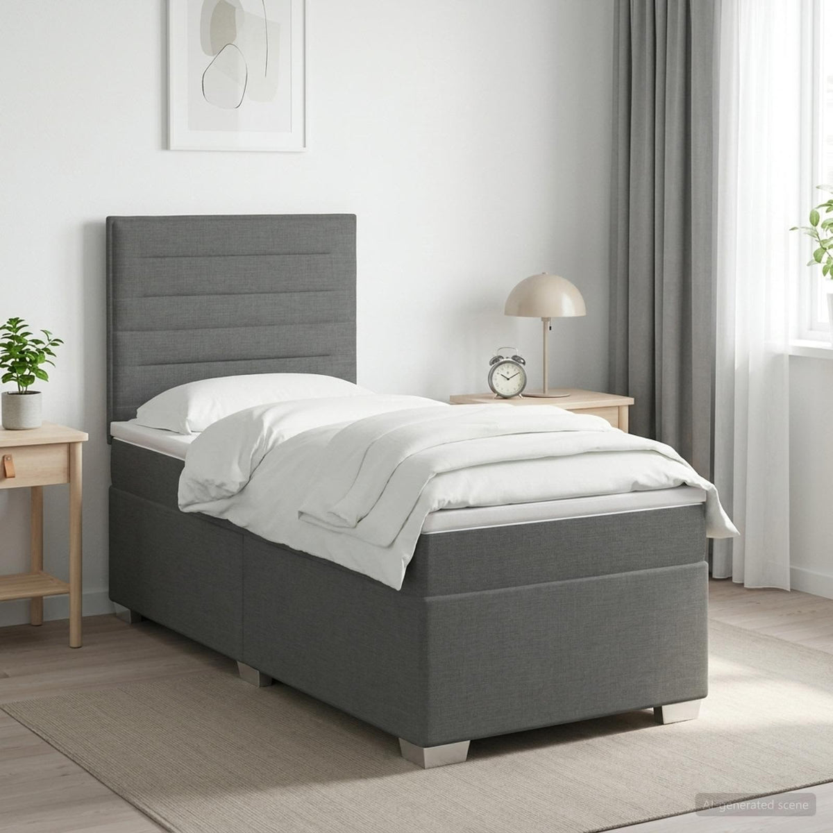 Boxspringbed met matras Donkergrijs 90 x 190 cm Stof is nu te koop bij PeponiXL, paradijselijk wonen!