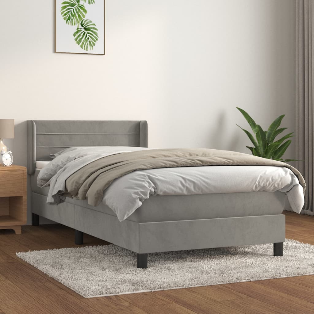 Boxspring met matras fluweel lichtgrijs 100x200 cm is nu te koop bij PeponiXL, paradijselijk wonen!