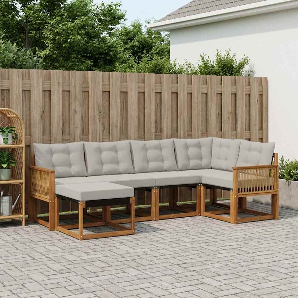 Buiten bankenset met kussen 6 pcs Naturel en lichtgrijs is nu te koop bij PeponiXL, paradijselijk wonen!