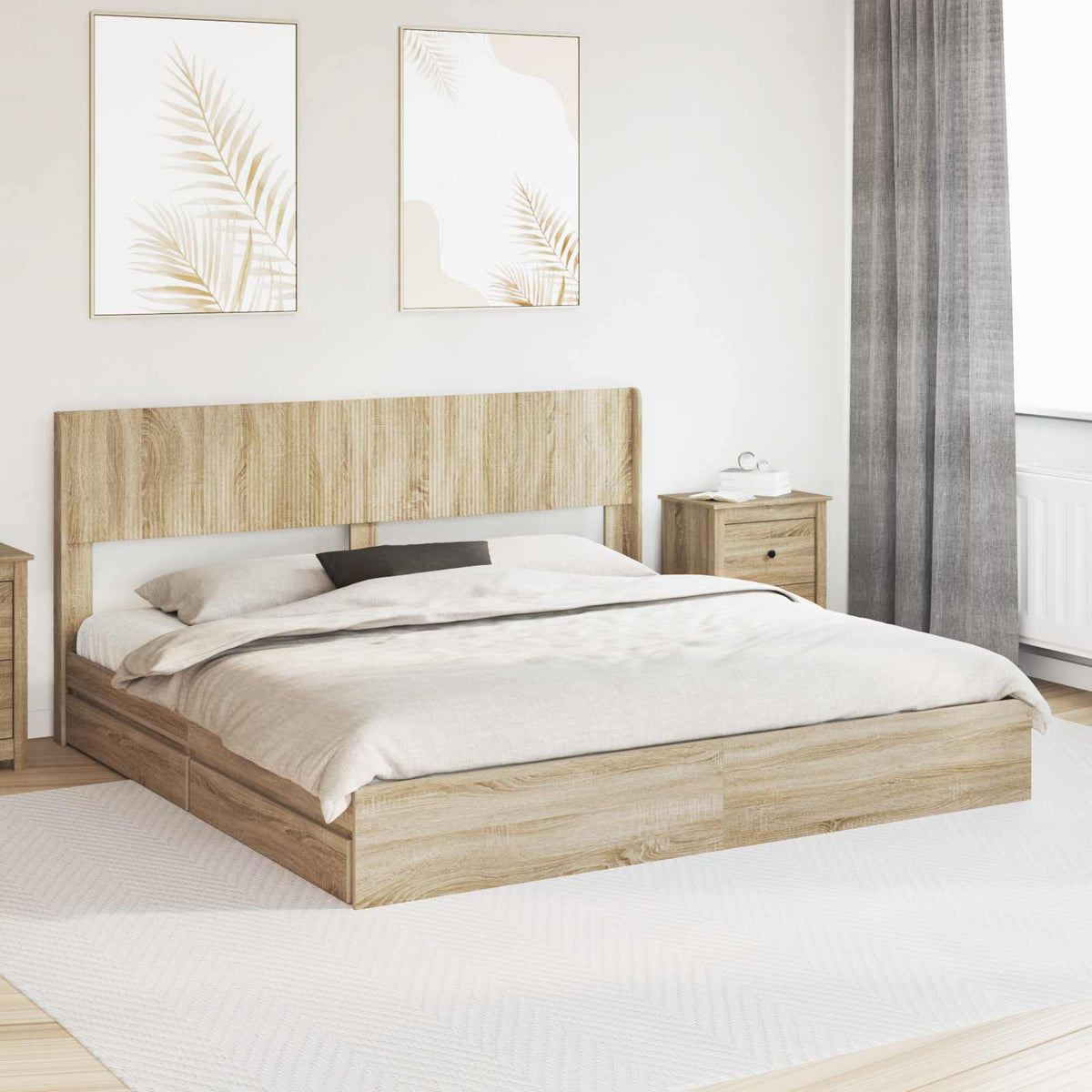 Bedframe met opbergruimte en hoofdbord Sonoma Eiken is nu te koop bij PeponiXL, paradijselijk wonen!