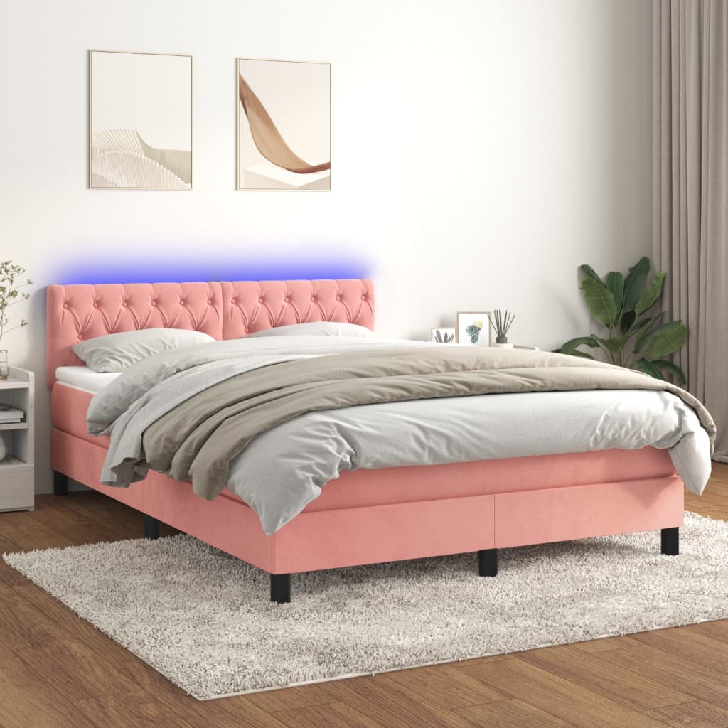 Boxspring met matras en LED fluweel roze 140x200 cm is nu te koop bij PeponiXL, paradijselijk wonen!
