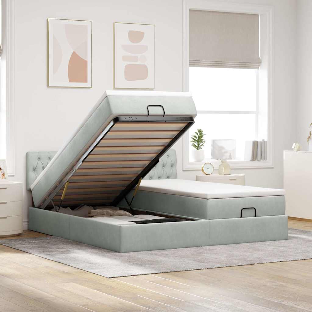 Ottoman bed met matrassen en LED's 180x200cm fluweel lichtgrijs is nu te koop bij PeponiXL, paradijselijk wonen!