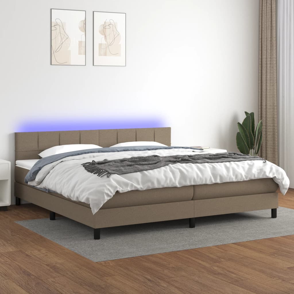 Boxspring met matras en LED stof taupe 200x200 cm is nu te koop bij PeponiXL, paradijselijk wonen!