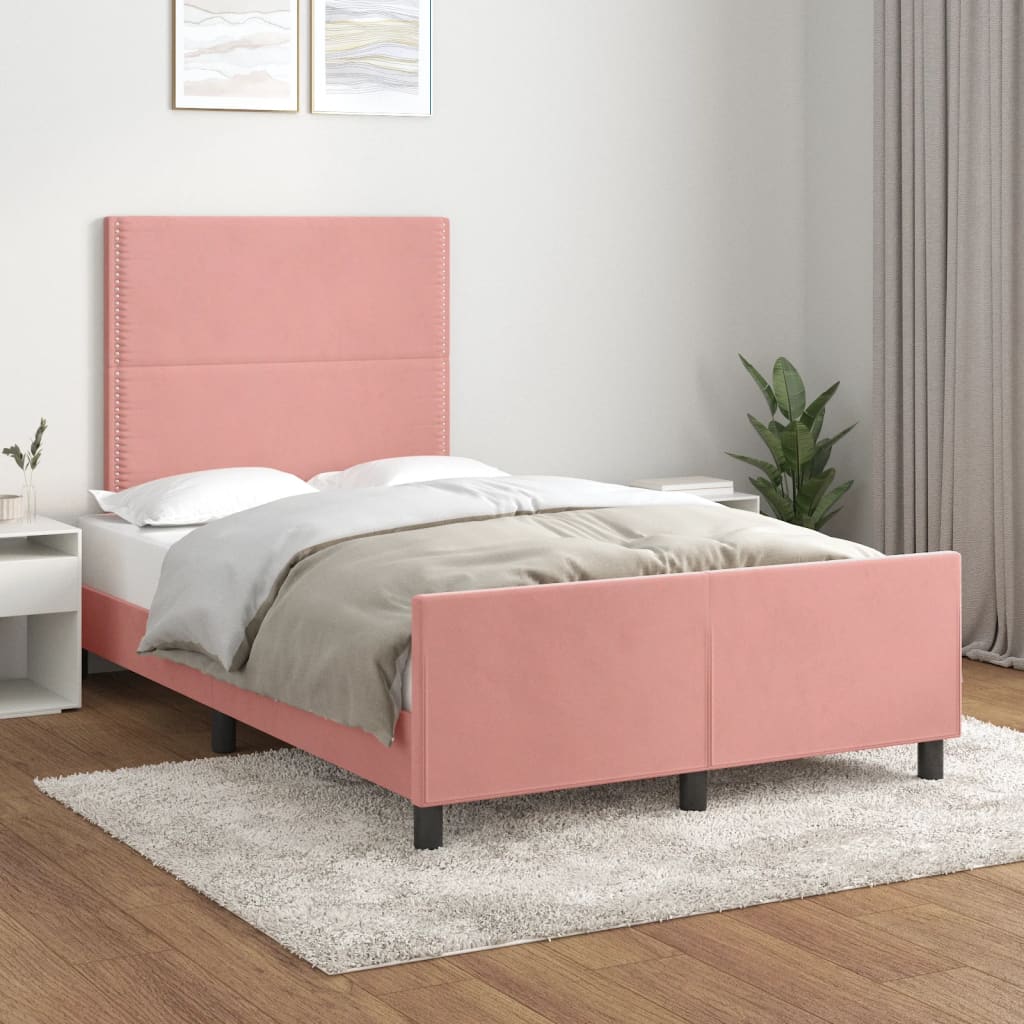 Bedframe met hoofdeinde fluweel roze 120x200 cm is nu te koop bij PeponiXL, paradijselijk wonen!