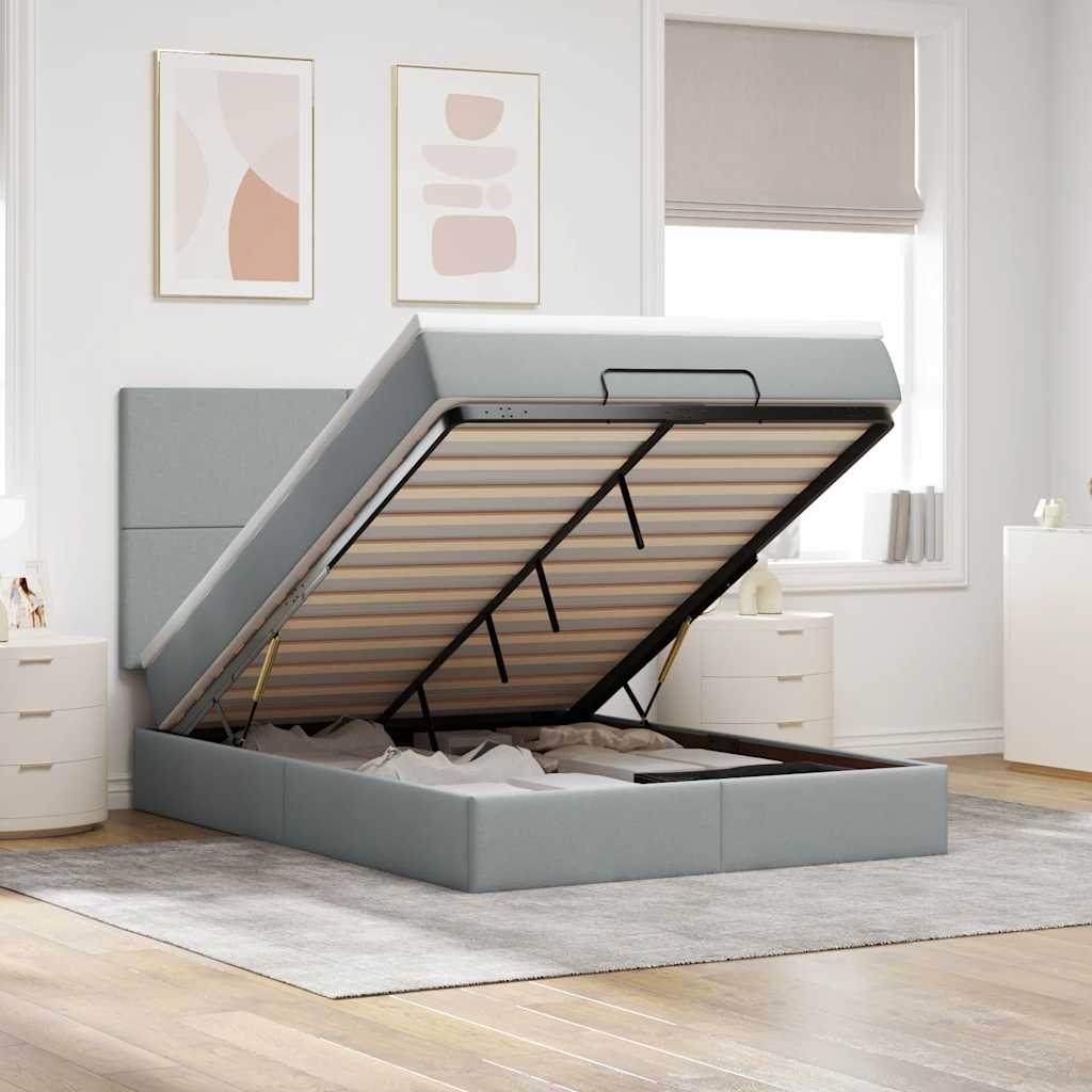 Ottoman bed met matras 140x190cm stof lichtgrijs is nu te koop bij PeponiXL, paradijselijk wonen!