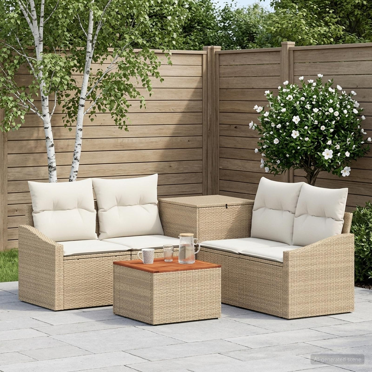 Bankstel 6 st Beige en Crème Wit Poly Rattan en Staal is nu te koop bij PeponiXL, paradijselijk wonen!