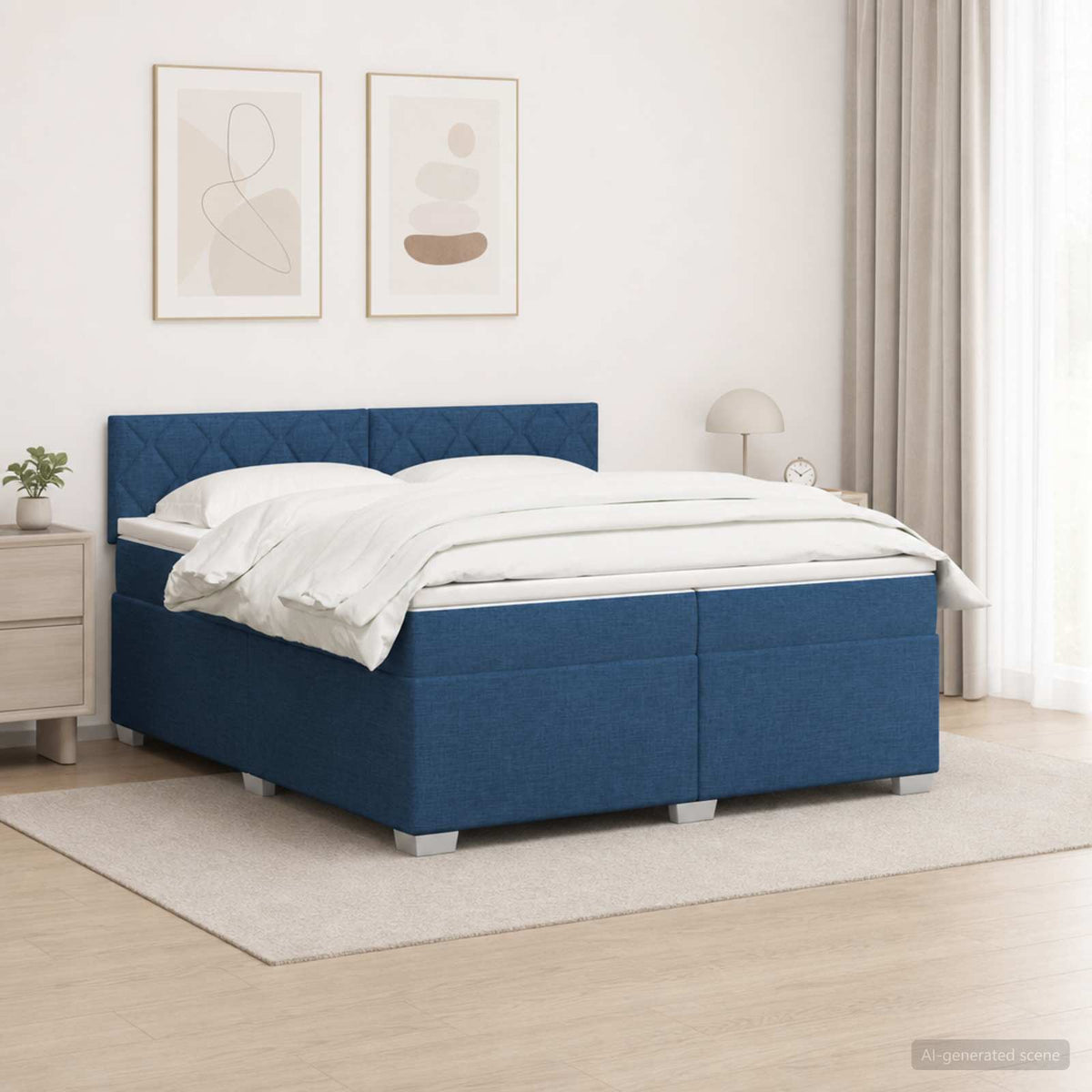 Boxspring Bed met Matras en LED Blauw 200 x 200 cm Stof is nu te koop bij PeponiXL, paradijselijk wonen!