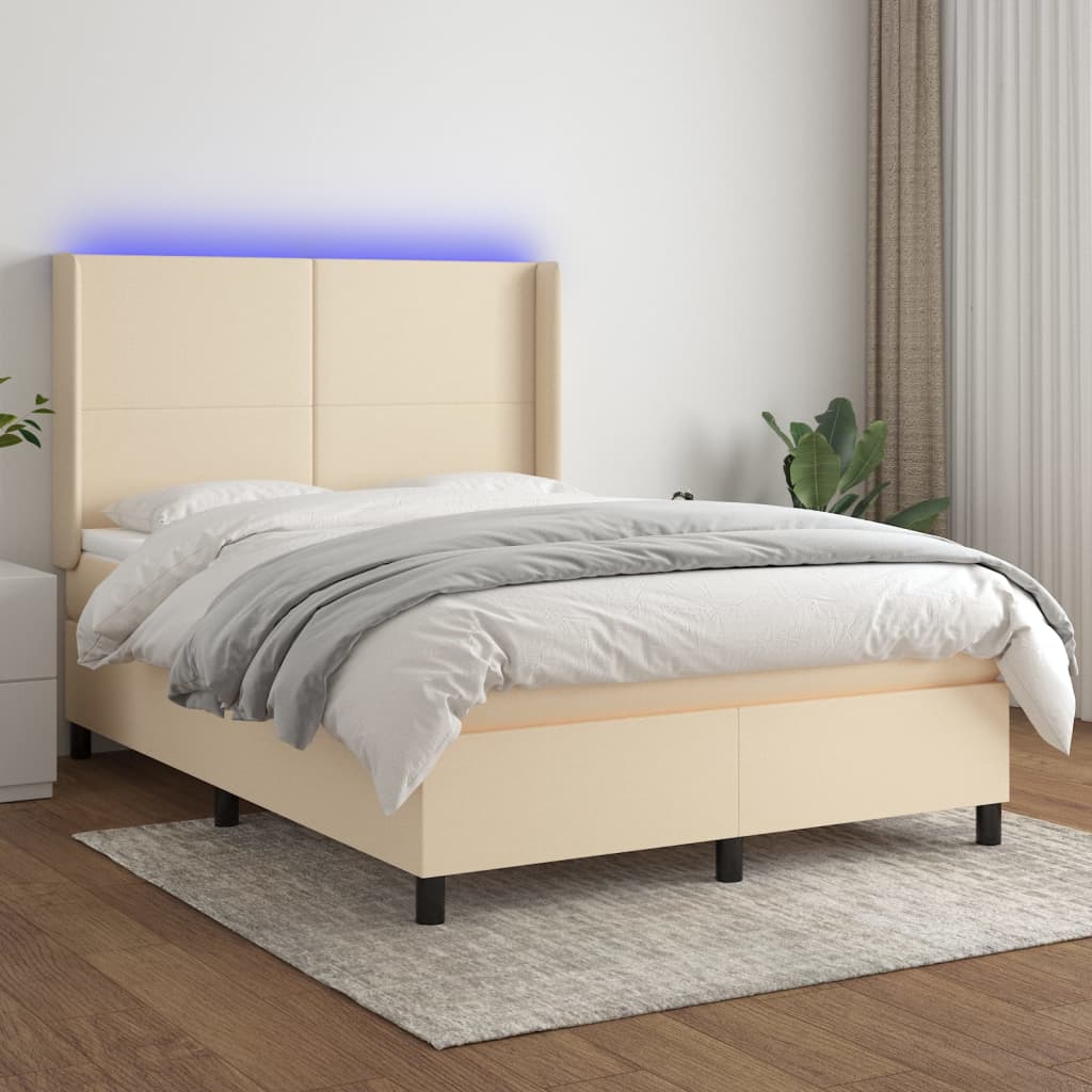 Boxspring met matras en LED stof crèmekleurig 140x190 cm is nu te koop bij PeponiXL, paradijselijk wonen!